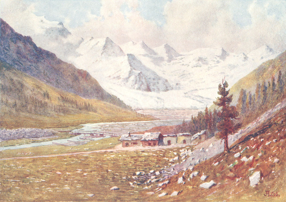 SWITZERLAND. The Rosegg and Morteratsch Valleys. The Roseg Glacier 1907 print